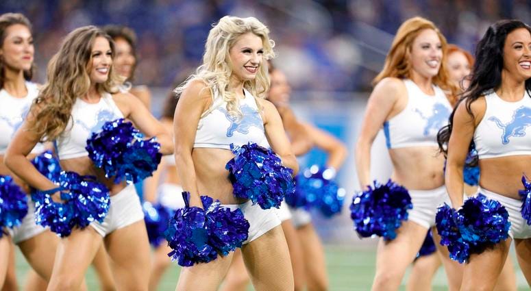 Sep 23, 2018; Detroit, MI, USA; Detroit Lions cheerleaders perform before the game against the New England Patriots at Ford Field. Mandatory Credit: Raj Mehta-USA TODAY Sports Sep 23, 2018; Detroit, MI, USA; Detroit Lions cheerleaders perform before the game against the New England Patriots at Ford Field. Mandatory Credit: Raj Mehta-USA TODAY Sports