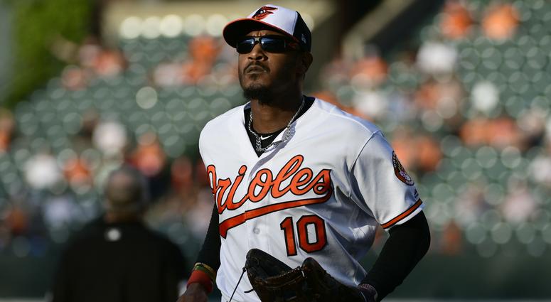 Sep 30, 2018; Baltimore, MD, USA; Baltimore Orioles right fielder Adam Jones (10) runs off the field during the eighth inning against the Houston Astros at Oriole Park at Camden Yards. Mandatory Credit: Tommy Gilligan-USA TODAY Sports Sep 30, 2018; Baltimore, MD, USA; Baltimore Orioles right fielder Adam Jones (10) runs off the field during the eighth inning against the Houston Astros at Oriole Park at Camden Yards. Mandatory Credit: Tommy Gilligan-USA TODAY Sports