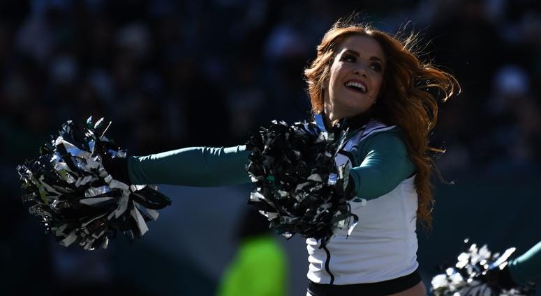 Oct 21, 2018; Philadelphia, PA, USA; A Philadelphia Eagles cheerleader performs during the game against the Carolina Panthers at Lincoln Financial Field. Mandatory Credit: James Lang-USA TODAY Sports Oct 21, 2018; Philadelphia, PA, USA; A Philadelphia Eagles cheerleader performs during the game against the Carolina Panthers at Lincoln Financial Field. Mandatory Credit: James Lang-USA TODAY Sports