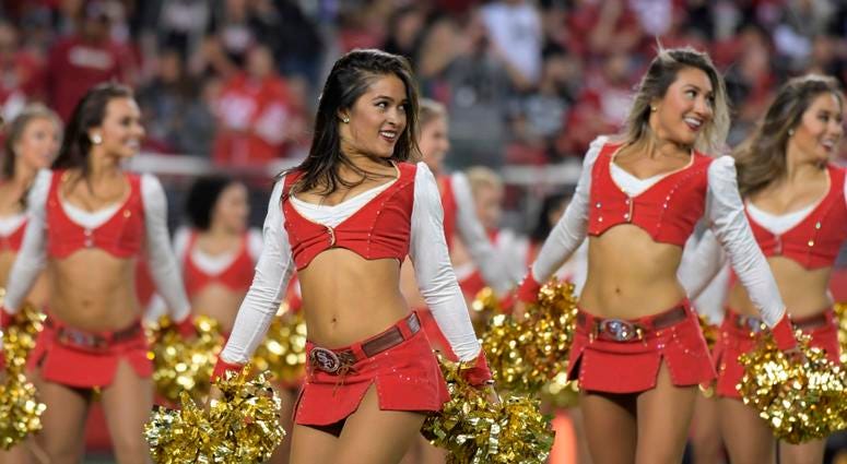 Nov 1, 2018; Santa Clara, CA, USA; San Francisco 49ers gold rush cheerleaders perform during the game against the Oakland Raiders at Levi's Stadium. Mandatory Credit: Kirby Lee-USA TODAY Sports Nov 1, 2018; Santa Clara, CA, USA; San Francisco 49ers gold rush cheerleaders perform during the game against the Oakland Raiders at Levi's Stadium. Mandatory Credit: Kirby Lee-USA TODAY Sports