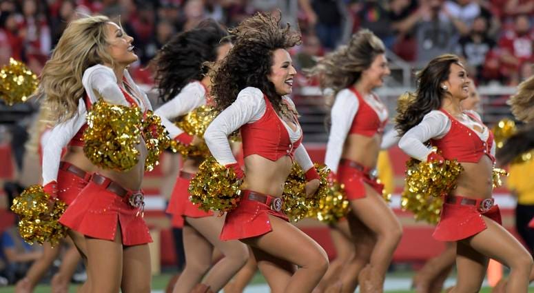 Nov 1, 2018; Santa Clara, CA, USA; San Francisco 49ers gold rush cheerleaders perform during the game against the Oakland Raiders at Levi's Stadium. Mandatory Credit: Kirby Lee-USA TODAY Sports Nov 1, 2018; Santa Clara, CA, USA; San Francisco 49ers gold rush cheerleaders perform during the game against the Oakland Raiders at Levi's Stadium. Mandatory Credit: Kirby Lee-USA TODAY Sports