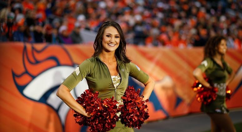 Nov 4, 2018; Denver, CO, USA; A Denver Broncos cheerleader in the third quarter against the Houston Texans at Broncos Stadium at Mile High. Mandatory Credit: Isaiah J. Downing-USA TODAY Sports Nov 4, 2018; Denver, CO, USA; A Denver Broncos cheerleader in the third quarter against the Houston Texans at Broncos Stadium at Mile High. Mandatory Credit: Isaiah J. Downing-USA TODAY Sports