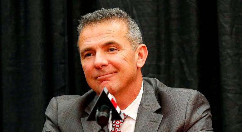 Dec 4, 2018; Columbus, OH, USA; Ohio State Buckeyes head coach Urban Meyer addresses members of the media to announce his intentions to step down from coaching after the Rose Bowl game. Meyer held the press conference at the Ohio State University Fawcett Dec 4, 2018; Columbus, OH, USA; Ohio State Buckeyes head coach Urban Meyer addresses members of the media to announce his intentions to step down from coaching after the Rose Bowl game. Meyer held the press conference at the Ohio State University Fawcett