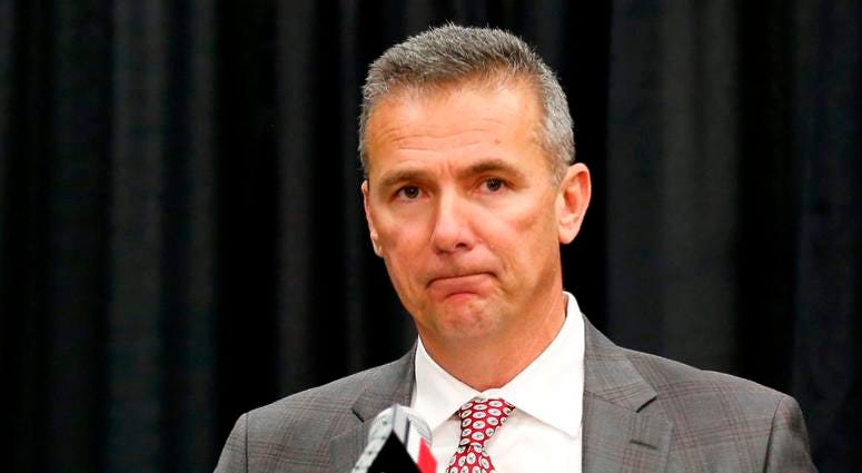 Dec 4, 2018; Columbus, OH, USA; Ohio State Buckeyes head coach Urban Meyer addresses members of the media to announce his intentions to step down from coaching after the Rose Bowl game. Meyer held the press conference at the Ohio State University Fawcett Dec 4, 2018; Columbus, OH, USA; Ohio State Buckeyes head coach Urban Meyer addresses members of the media to announce his intentions to step down from coaching after the Rose Bowl game. Meyer held the press conference at the Ohio State University Fawcett