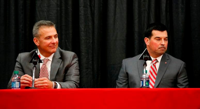 Dec 4, 2018; Columbus, OH, USA; Ohio State Buckeyes new head coach Ryan Day addresses members of the media during the press conference at the Ohio State University Fawcett Center. Mandatory Credit: Joe Maiorana-USA TODAY Sports Dec 4, 2018; Columbus, OH, USA; Ohio State Buckeyes new head coach Ryan Day addresses members of the media during the press conference at the Ohio State University Fawcett Center. Mandatory Credit: Joe Maiorana-USA TODAY Sports