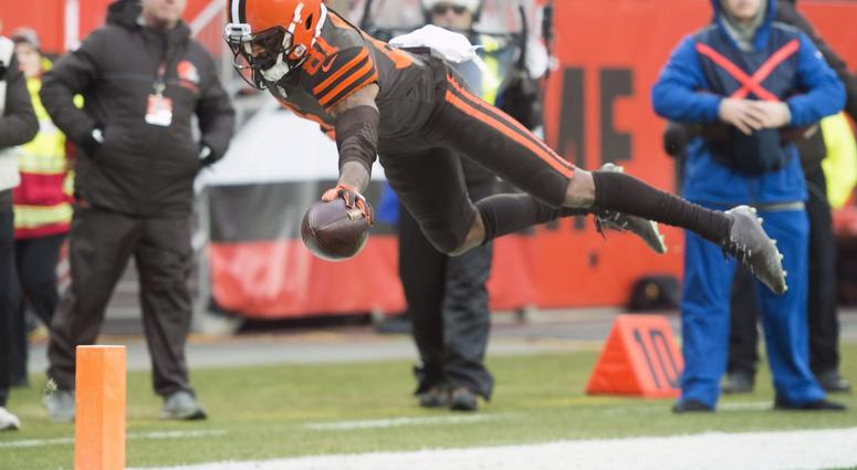 Dec 23, 2018; Cleveland, OH, USA; Cleveland Browns wide receiver Rashard Higgins (81) dives into the end zone for a touchdown during the second half against the Cincinnati Bengals at FirstEnergy Stadium. Mandatory Credit: Ken Blaze-USA TODAY Sports Dec 23, 2018; Cleveland, OH, USA; Cleveland Browns wide receiver Rashard Higgins (81) dives into the end zone for a touchdown during the second half against the Cincinnati Bengals at FirstEnergy Stadium. Mandatory Credit: Ken Blaze-USA TODAY Sports