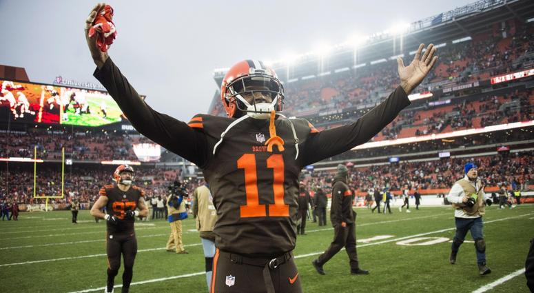 Dec 23, 2018; Cleveland, OH, USA; Cleveland Browns wide receiver Antonio Callaway (11) celebrates after the Browns beat the Cincinnati Bengals at FirstEnergy Stadium. Mandatory Credit: Ken Blaze-USA TODAY Sports Dec 23, 2018; Cleveland, OH, USA; Cleveland Browns wide receiver Antonio Callaway (11) celebrates after the Browns beat the Cincinnati Bengals at FirstEnergy Stadium. Mandatory Credit: Ken Blaze-USA TODAY Sports