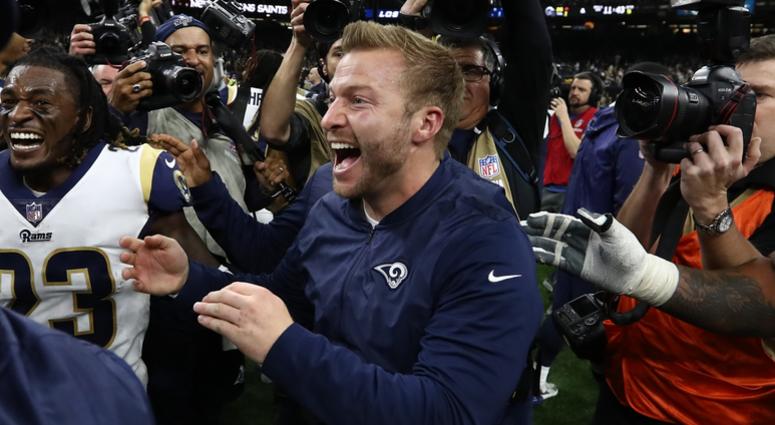 Jan 20, 2019; New Orleans, LA, USA; Los Angeles Rams head coach Sean McVay celebrates after an overtime victory in the NFC Championship game against the New Orleans Saints at Mercedes-Benz Superdome. Mandatory Credit: Matthew Emmons-USA TODAY Sports Jan 20, 2019; New Orleans, LA, USA; Los Angeles Rams head coach Sean McVay celebrates after an overtime victory in the NFC Championship game against the New Orleans Saints at Mercedes-Benz Superdome. Mandatory Credit: Matthew Emmons-USA TODAY Sports