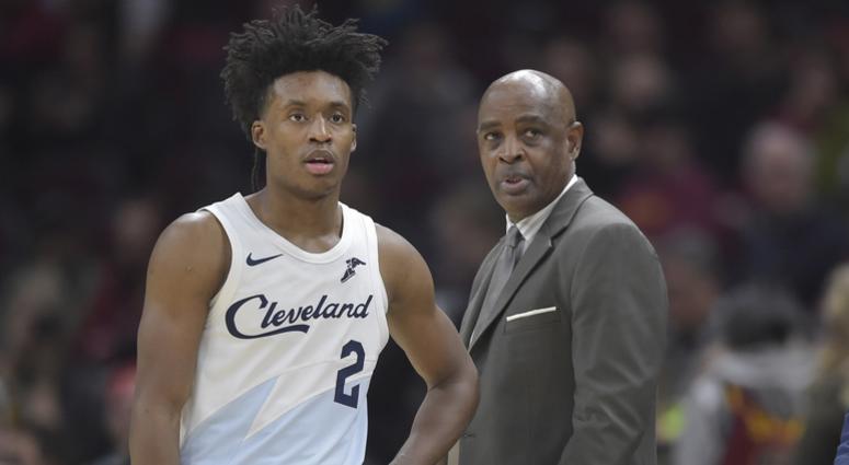 Cleveland Cavaliers guard Collin Sexton (2) stands beside head coach Larry Drew in the third quarter against the Washington Wizards at Quicken Loans Arena. Cleveland Cavaliers guard Collin Sexton (2) stands beside head coach Larry Drew in the third quarter against the Washington Wizards at Quicken Loans Arena.
