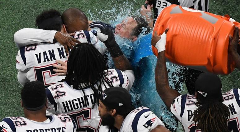 Feb 3, 2019; Atlanta, GA, USA; New England Patriots head coach Bill Belichick is doused with Gatorade after winning Super Bowl LIII against the Los Angeles Rams at Mercedes-Benz Stadium. Mandatory Credit: Richard Mackson-USA TODAY Sports Feb 3, 2019; Atlanta, GA, USA; New England Patriots head coach Bill Belichick is doused with Gatorade after winning Super Bowl LIII against the Los Angeles Rams at Mercedes-Benz Stadium. Mandatory Credit: Richard Mackson-USA TODAY Sports