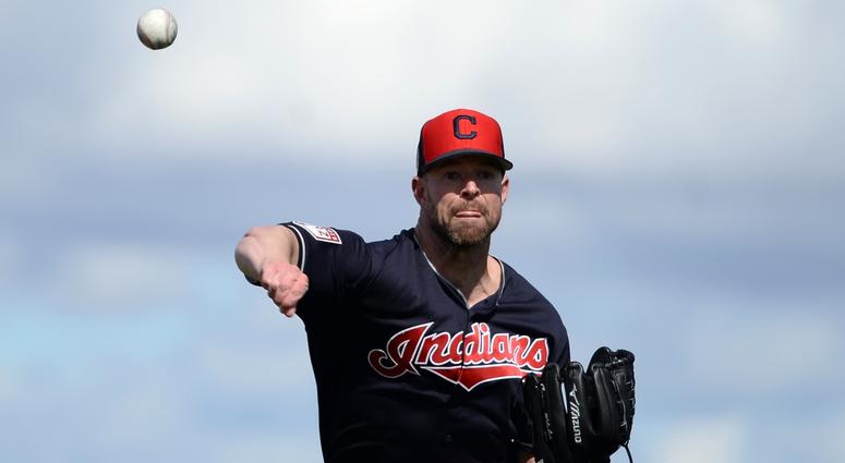 Feb 18, 2019; Goodyear, AZ, USA; Cleveland Indians starting pitcher Corey Kluber (28) throws during a spring training workout at the Goodyear Ballpark practice fields. Mandatory Credit: Joe Camporeale-USA TODAY Sports Feb 18, 2019; Goodyear, AZ, USA; Cleveland Indians starting pitcher Corey Kluber (28) throws during a spring training workout at the Goodyear Ballpark practice fields. Mandatory Credit: Joe Camporeale-USA TODAY Sports