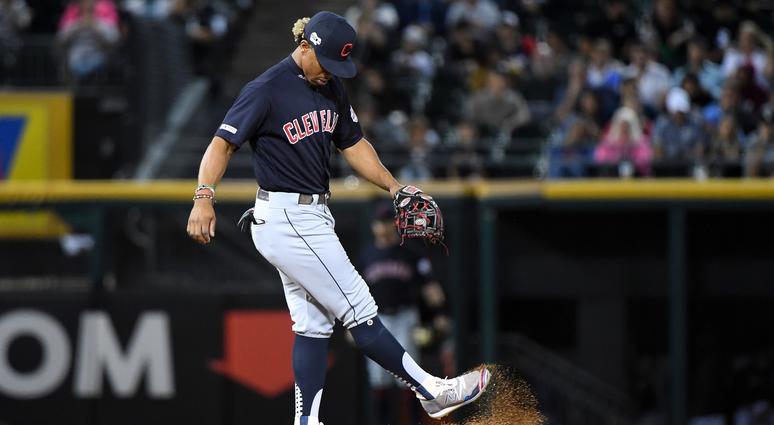Sep 25, 2019; Chicago, IL, USA; Cleveland Indians shortstop Francisco Lindor (12) kicks dirt on the infield during the third inning against the Chicago White Sox at Guaranteed Rate Field. Mandatory Credit: Mike DiNovo-USA TODAY Sports Sep 25, 2019; Chicago, IL, USA; Cleveland Indians shortstop Francisco Lindor (12) kicks dirt on the infield during the third inning against the Chicago White Sox at Guaranteed Rate Field. Mandatory Credit: Mike DiNovo-USA TODAY Sports