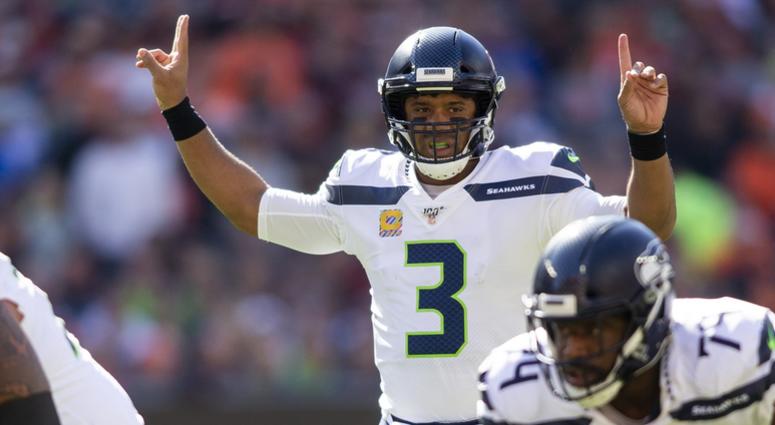 Oct 13, 2019; Cleveland, OH, USA; Seattle Seahawks quarterback Russell Wilson (3) signals from the backfield during the first quarter against the Cleveland Browns at FirstEnergy Stadium. Mandatory Credit: Scott R. Galvin-USA TODAY Sports Oct 13, 2019; Cleveland, OH, USA; Seattle Seahawks quarterback Russell Wilson (3) signals from the backfield during the first quarter against the Cleveland Browns at FirstEnergy Stadium. Mandatory Credit: Scott R. Galvin-USA TODAY Sports