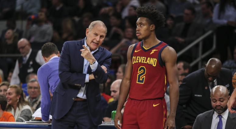 Nov 10, 2019; New York, NY, USA; Cleveland Cavaliers head coach John Beilein gives instructions to guard Colin Sexton (2) in the second quarter against the New York Knicks at Madison Square Garden. Mandatory Credit: Wendell Cruz-USA TODAY Sports Nov 10, 2019; New York, NY, USA; Cleveland Cavaliers head coach John Beilein gives instructions to guard Colin Sexton (2) in the second quarter against the New York Knicks at Madison Square Garden. Mandatory Credit: Wendell Cruz-USA TODAY Sports