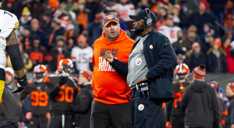 Cleveland Browns head coach Freddie Kitchens and Pittsburgh Steelers head coach Mike Tomlin Cleveland Browns head coach Freddie Kitchens and Pittsburgh Steelers head coach Mike Tomlin