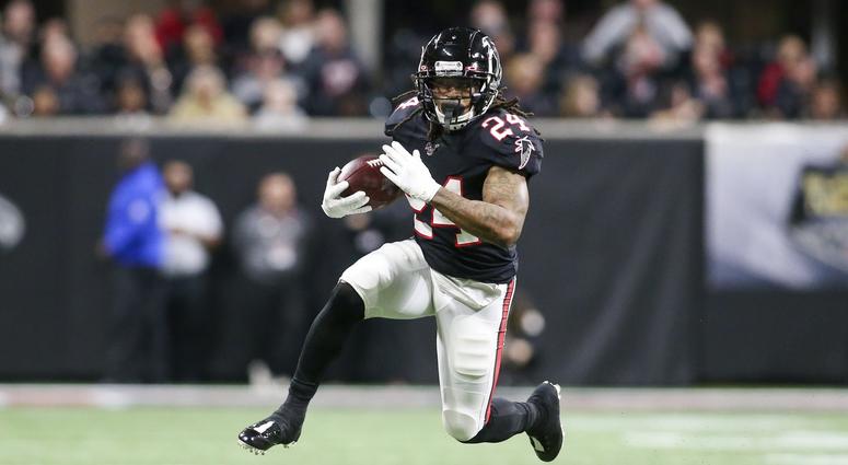 Nov 28, 2019; Atlanta, GA, USA; Atlanta Falcons running back Devonta Freeman (24) runs the ball against the New Orleans Saints in the first half at Mercedes-Benz Stadium. Mandatory Credit: Brett Davis-USA TODAY Sports Nov 28, 2019; Atlanta, GA, USA; Atlanta Falcons running back Devonta Freeman (24) runs the ball against the New Orleans Saints in the first half at Mercedes-Benz Stadium. Mandatory Credit: Brett Davis-USA TODAY Sports