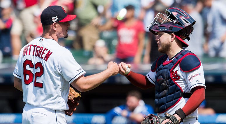 Indians reliever Nick Wittgren and catcher Roberto Perez