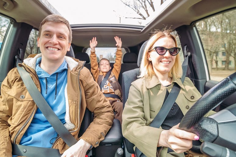 Mom driving car