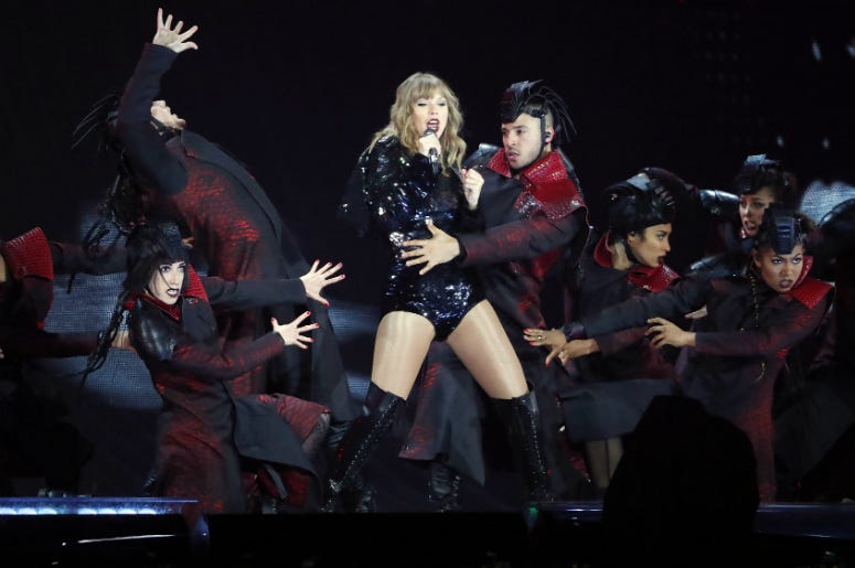 Taylor Swift performs during the launch of her Reputation Tour at University of Phoenix Stadium. Taylor Swift performs during the launch of her Reputation Tour at University of Phoenix Stadium.