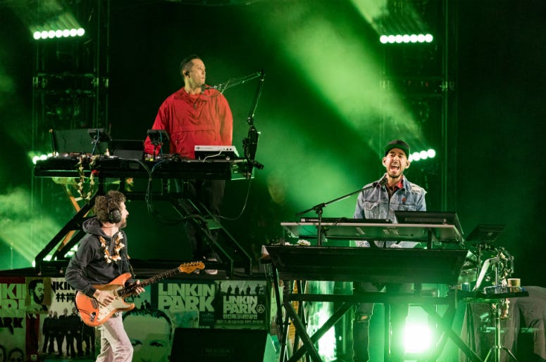 Brad Delsen, Mike Shinoda and Joe Hahn of Linkin Park Brad Delsen, Mike Shinoda and Joe Hahn of Linkin Park