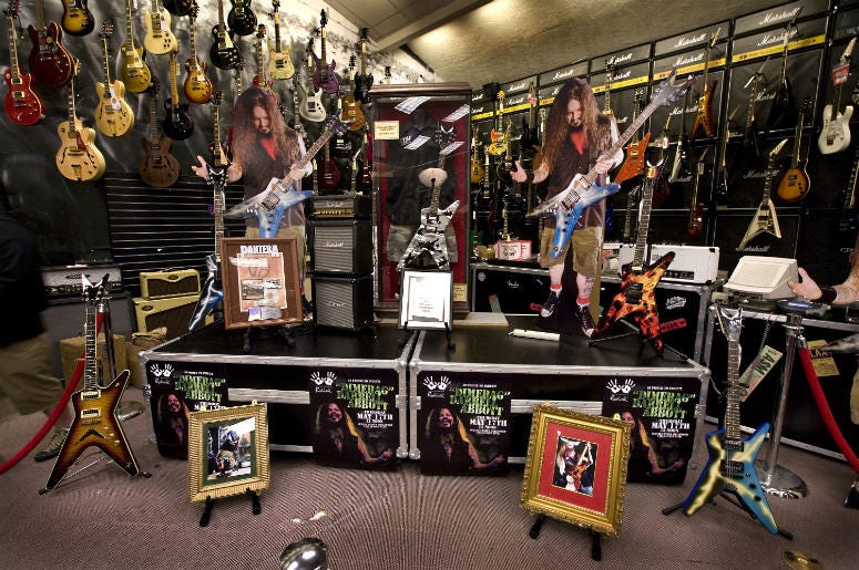 A memorial is displayed in honor of Pantera guitarist, the late Darrell 'Dimebag' Abbott, during his induction to the Hollywood Rock Walk at Guitar Center A memorial is displayed in honor of Pantera guitarist, the late Darrell 'Dimebag' Abbott, during his induction to the Hollywood Rock Walk at Guitar Center