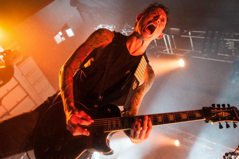 Matt Heafy of Trivium performs at O2 Academy on April 17, 2018 in Birmingham, England. Matt Heafy of Trivium performs at O2 Academy on April 17, 2018 in Birmingham, England.