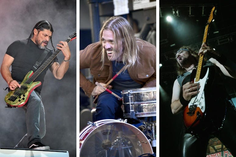 Robert Trujillo, Taylor Hawkins and Adrian Smith Robert Trujillo, Taylor Hawkins and Adrian Smith