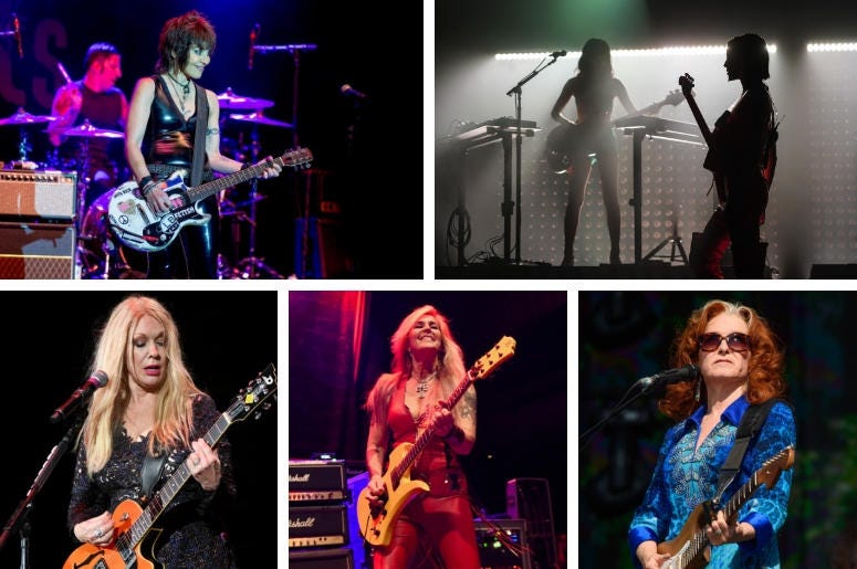 Joan Jett, St. Vincent, Bonnie Raitt, Lita Ford, Nancy Wilson (clockwise from top left) Joan Jett, St. Vincent, Bonnie Raitt, Lita Ford, Nancy Wilson (clockwise from top left)