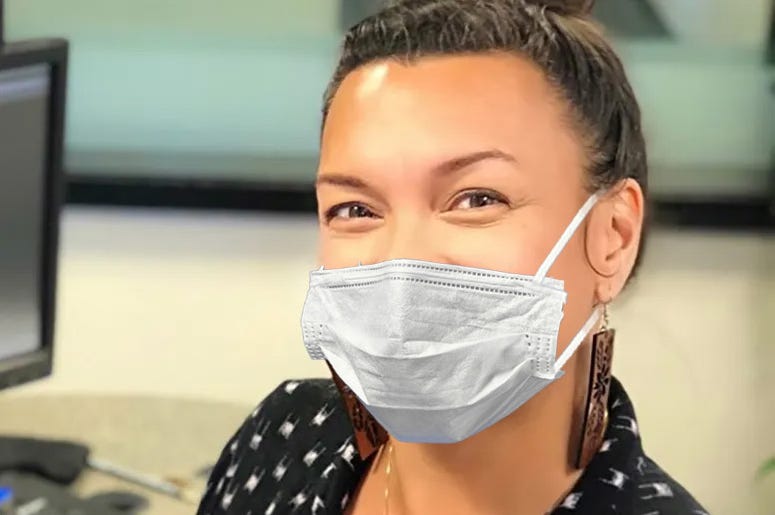 Linda wearing her mask