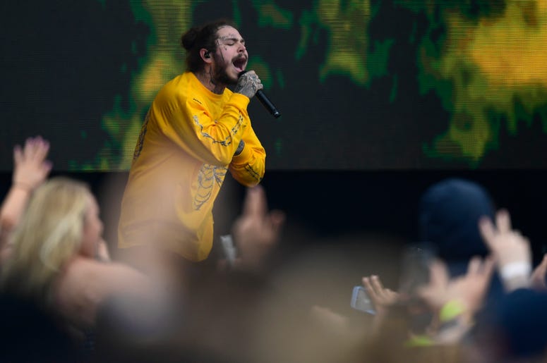 American rapper Post Malone performs in the infield prior to the running of the 143rd Preakness Steaks at Pimlico Race Course American rapper Post Malone performs in the infield prior to the running of the 143rd Preakness Steaks at Pimlico Race Course