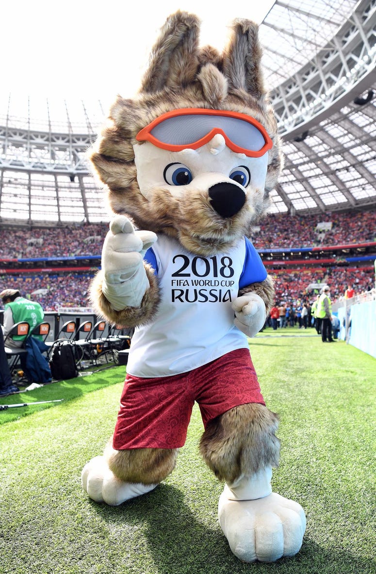 World Cup mascot performs before Group A play during the FIFA World Cup 2018 between Russia and Saudi Arabia at Luzhniki Stadium. World Cup mascot performs before Group A play during the FIFA World Cup 2018 between Russia and Saudi Arabia at Luzhniki Stadium.