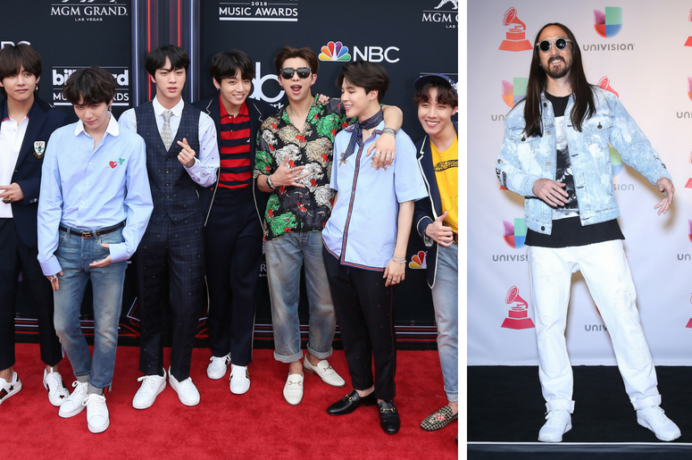 BTS / Steve Aoki 20 May 2018 - Las Vegas, NV - BTS. 2018 Billboard Music Awards Red Carpet arrivals at MGM Grand Garden Arena. / 16 November 2017 - Las Vegas, NV - Steve Aoki. 2017 Latin Grammy Photo Room at MGM Grand Garden Arena.