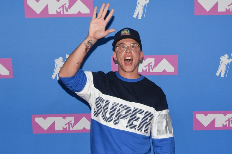 Logic Logic walking on the red carpet at The 2018 MTV Video Music Awards held at Radio City Music Hall in New York, NY on August 20, 2018.
