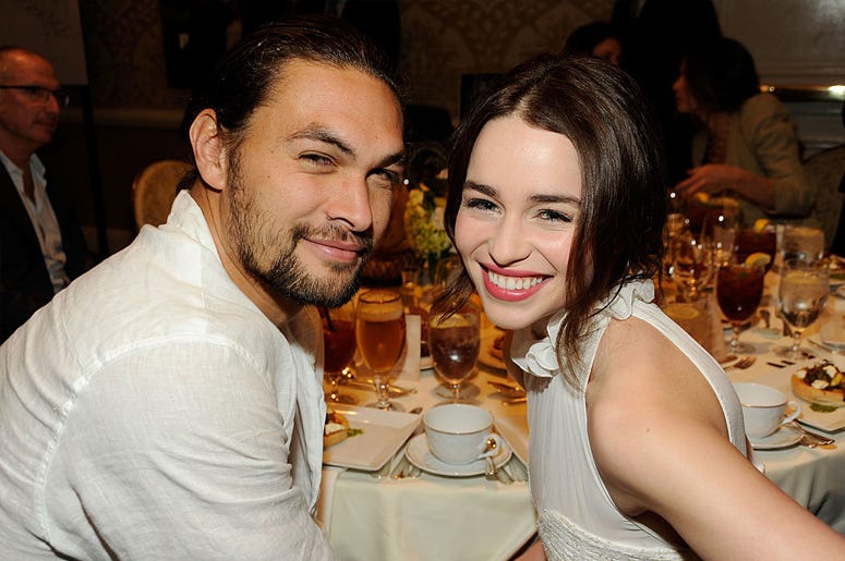 BEVERLY HILLS, CA - JANUARY 13: Actor Jason Momoa (L) and actress Emilia Clarke attend the 12th Annual AFI Awards held at the Four Seasons Hotel Los Angeles at Beverly Hills on January 13, 2012 in Beverly Hills, California