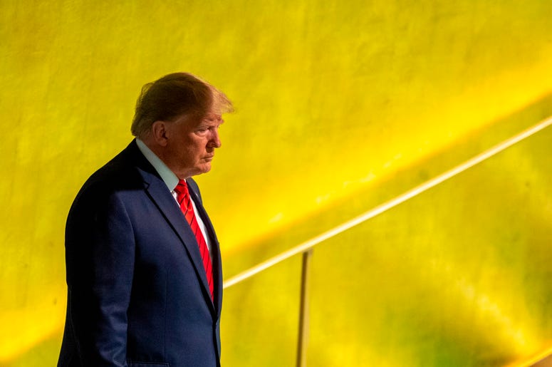 El presidente de Estados Unidos, Donald Trump, se alista para hablar ante la 74ª sesión de la Asamblea General de las Naciones Unidas en la sede de la ONU el martes 24 de septiembre de 2019. El presidente de Estados Unidos, Donald Trump, se alista para hablar ante la 74ª sesión de la Asamblea General de las Naciones Unidas en la sede de la ONU el martes 24 de septiembre de 2019.