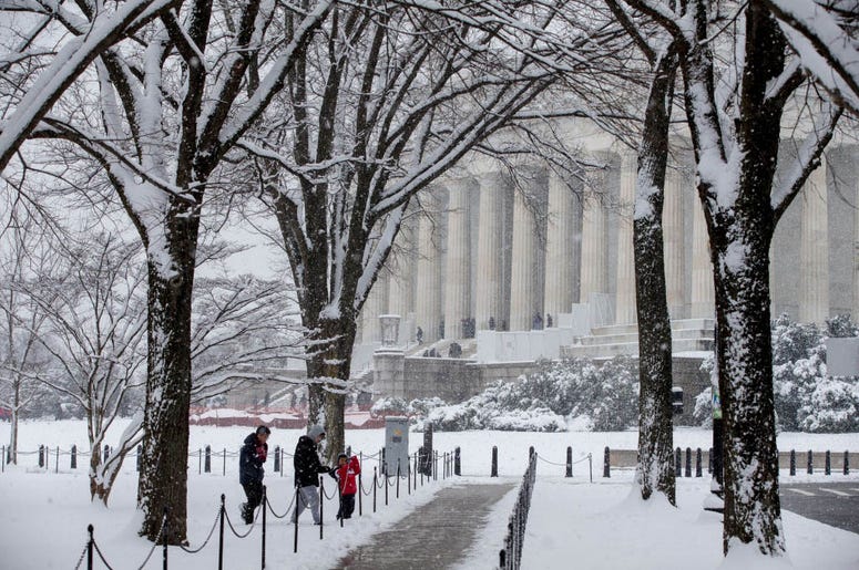 WASHINGTON, DC - JANUARY 13: People visit the Lincoln Memorial on January 13, 2019 in Washington, DC. The DC area was hit with 4-7 inches of snow accumulation with the potential of another 2-4 inches. WASHINGTON, DC - JANUARY 13: People visit the Lincoln Memorial on January 13, 2019 in Washington, DC. The DC area was hit with 4-7 inches of snow accumulation with the potential of another 2-4 inches.