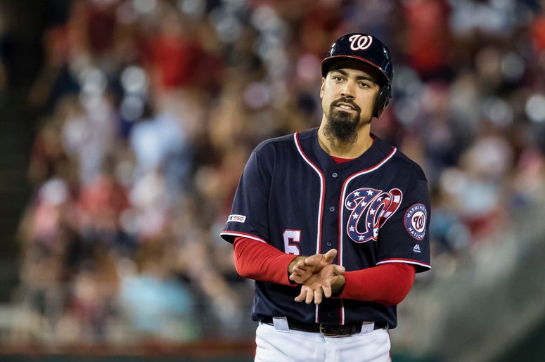 Anthony Rendon #6 of the Washington Nationals reacts after hitting the game winning RBI double against the Milwaukee Brewers during the eighth inning at Nationals Park on August 16, 2019 in Washington, DC. (Photo by Scott Taetsch/Getty Images) Anthony Rendon #6 of the Washington Nationals reacts after hitting the game winning RBI double against the Milwaukee Brewers during the eighth inning at Nationals Park on August 16, 2019 in Washington, DC. (Photo by Scott Taetsch/Getty Images)