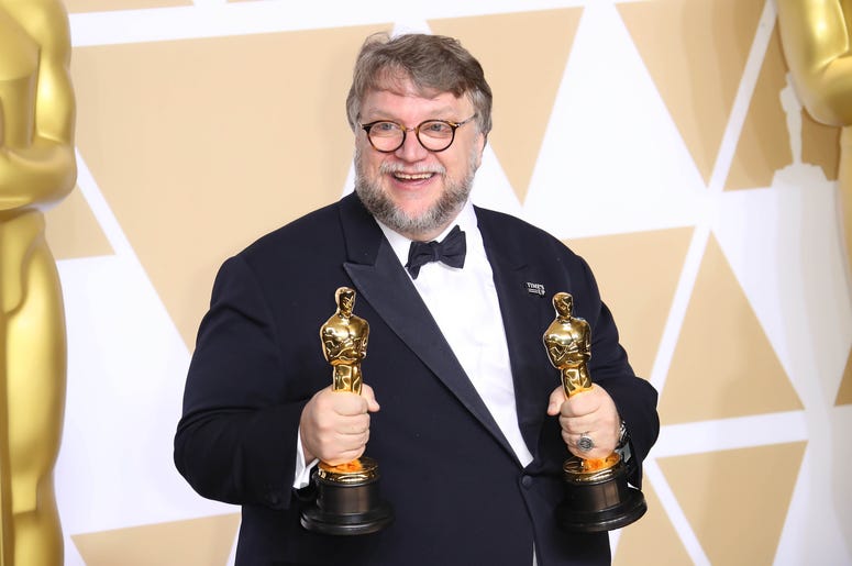 Guillermo del Toro poses with his awards for Best Picture for Best Director for The Shape of Water in the photo room during the 90th Academy Awards at Dolby Theatre. Guillermo del Toro poses with his awards for Best Picture for Best Director for The Shape of Water in the photo room during the 90th Academy Awards at Dolby Theatre.