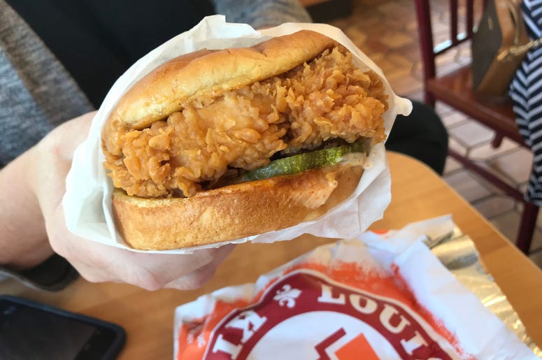 The new Spicy Chicken Sandwich at Popeyes on Lake Avenue in Rochester Friday, Aug. 23, 2019. One of the keys to the sandwich is the pickles. The new Spicy Chicken Sandwich at Popeyes on Lake Avenue in Rochester Friday, Aug. 23, 2019. One of the keys to the sandwich is the pickles.