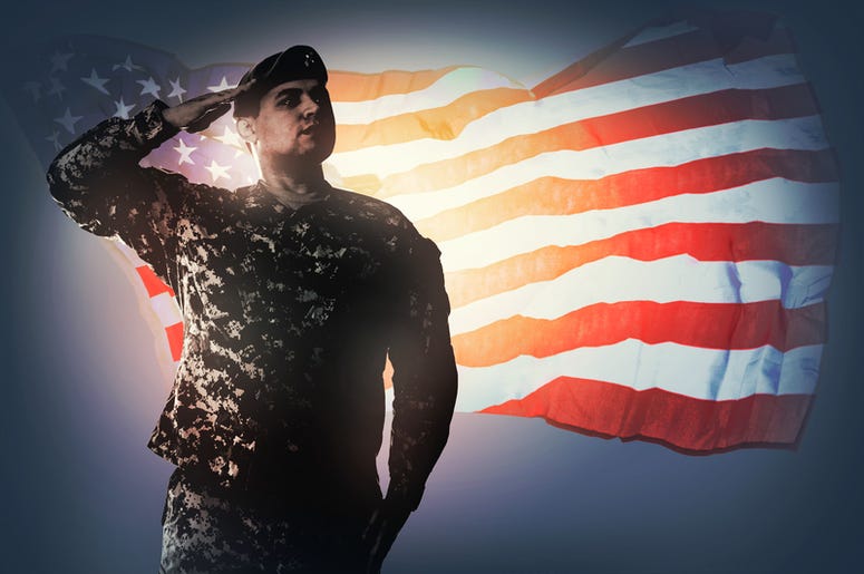 Army Ranger salutes flag