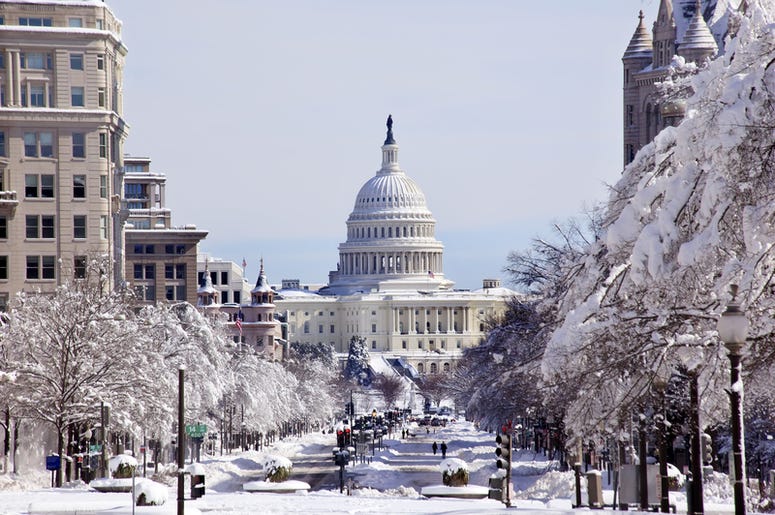 The US Capitol in a snowy Washington, D.C.