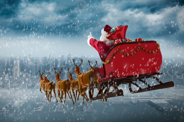 Santa Claus drives his sleigh