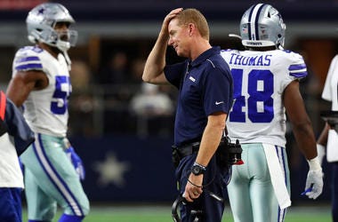 Head coach Jason Garrett of the Dallas Cowboys rubs his head during the game against the Buffalo Bills at AT&T Stadium Head coach Jason Garrett of the Dallas Cowboys rubs his head during the game against the Buffalo Bills at AT&T Stadium