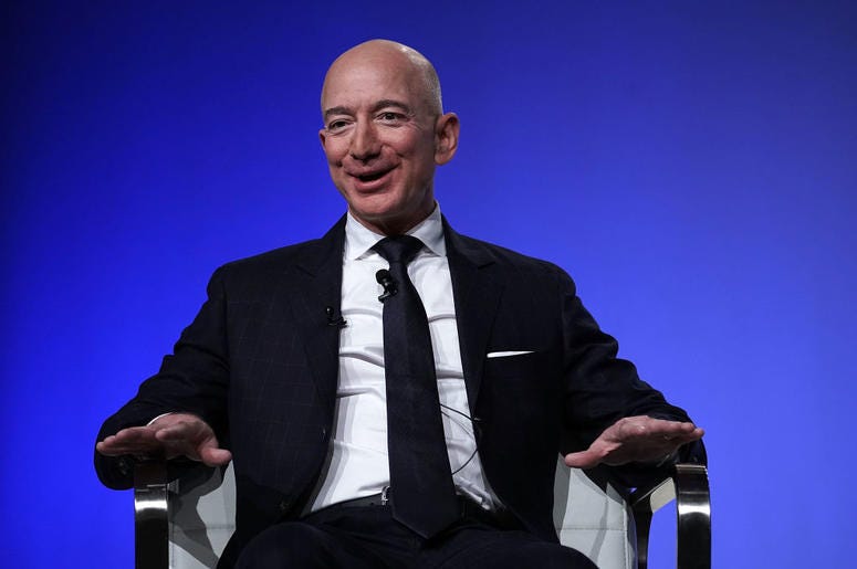 Amazon CEO Jeff Bezos, founder of space venture Blue Origin and owner of The Washington Post, participates in an event hosted by the Air Force Association September 19, 2018 in National Harbor, Maryland. Bezos talked about innovating in large organization Amazon CEO Jeff Bezos, founder of space venture Blue Origin and owner of The Washington Post, participates in an event hosted by the Air Force Association September 19, 2018 in National Harbor, Maryland. Bezos talked about innovating in large organization
