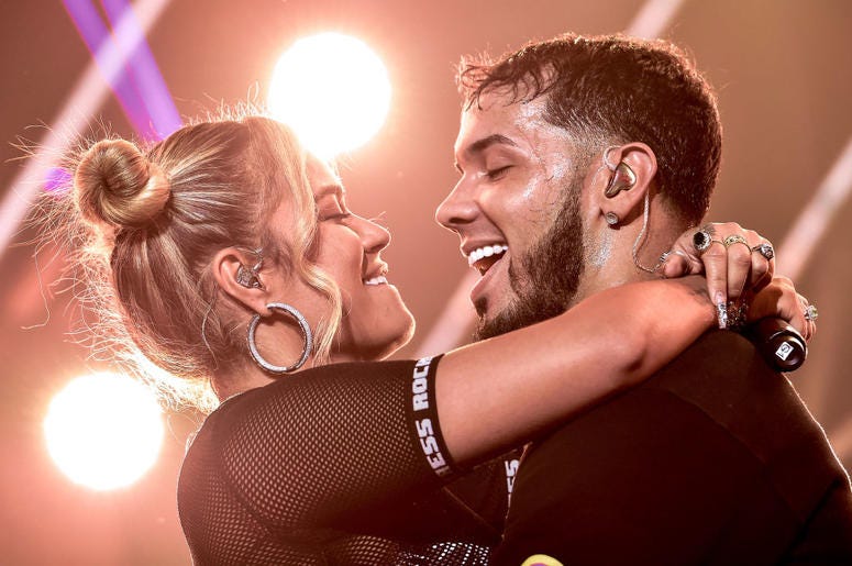 Karol G and Anuel AA perform live on stage during their concert at United Palace Theater on November 17, 2018 in New York City. Karol G and Anuel AA perform live on stage during their concert at United Palace Theater on November 17, 2018 in New York City.