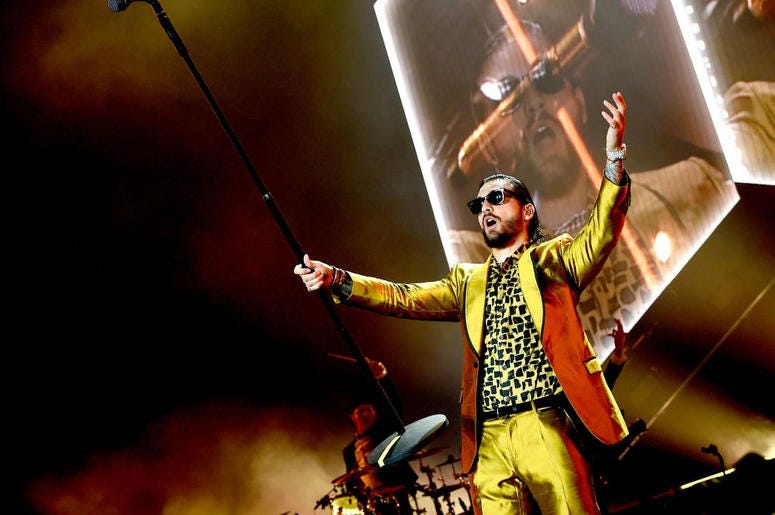 Singer Maluma performs during his "F.A.M.E. Tour" at The Forum on April 7, 2018 in Inglewood, California. Singer Maluma performs during his "F.A.M.E. Tour" at The Forum on April 7, 2018 in Inglewood, California.
