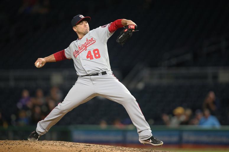 Aug 22, 2019; Pittsburgh, PA, USA; Washington Nationals relief pitcher Javy Guerra (48) pitches against the Pittsburgh Pirates during the ninth inning at PNC Park. The Nationals won 7-1. Mandatory Credit: Charles LeClaire-USA TODAY Sports Aug 22, 2019; Pittsburgh, PA, USA; Washington Nationals relief pitcher Javy Guerra (48) pitches against the Pittsburgh Pirates during the ninth inning at PNC Park. The Nationals won 7-1. Mandatory Credit: Charles LeClaire-USA TODAY Sports