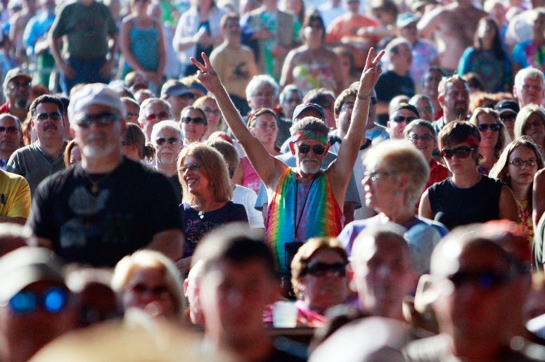 fan flashes the peace sign during the concert marking the 40th anniversary of the Woodstock music festival August 15, 2009 in Bethel, New York. fan flashes the peace sign during the concert marking the 40th anniversary of the Woodstock music festival August 15, 2009 in Bethel, New York.