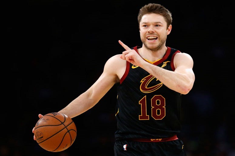 Matthew Dellavedova #18 of the Cleveland Cavaliers looks on during the second half of a game against the Los Angeles Lakers at Staples Center
