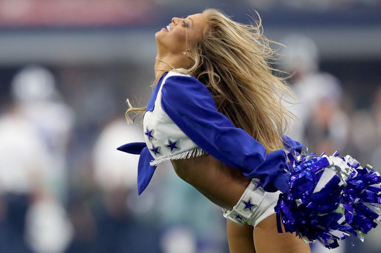 The Dallas Cowboys Cheerleaders perform as the Cowboys take on the New York Giants at AT&T Stadium on September 08, 2019 in Arlington, Texas. The Dallas Cowboys Cheerleaders perform as the Cowboys take on the New York Giants at AT&T Stadium on September 08, 2019 in Arlington, Texas.